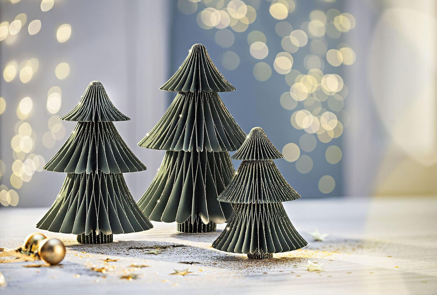 Deko-Tannen aus Papier, Grün, 3er-Set Papier Dekoration Advent Weihnachten Deko