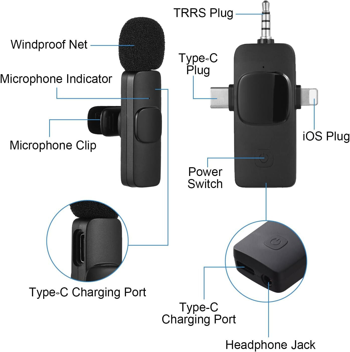3-in-1 Wireless Halskette Clip Microphone Clip-on Mikrophon Mikrofon Transmitter
