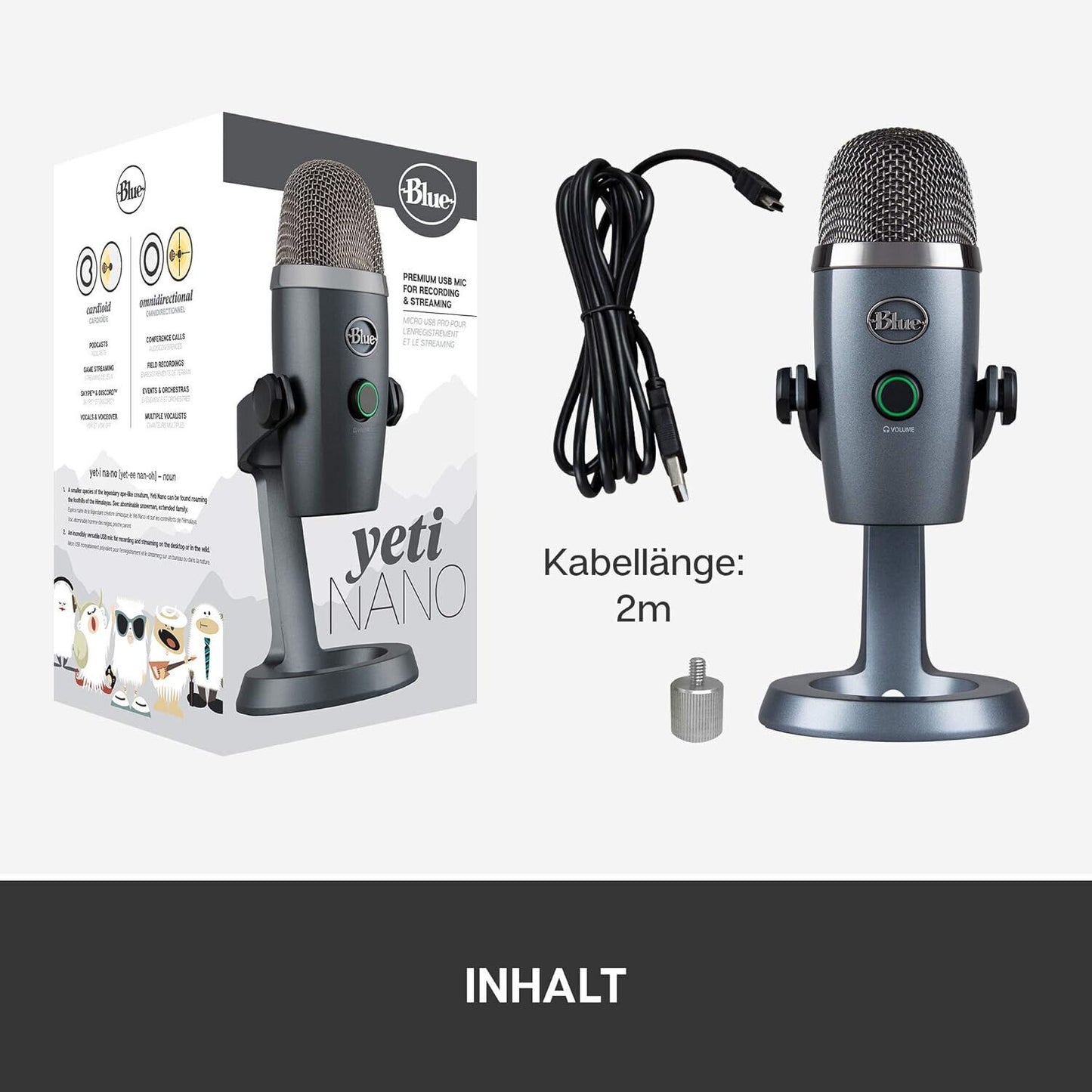 Blue Yeti Nano Premium USB-Mikrofon für Aufnahmen, Streaming, Gaming, Podcasting