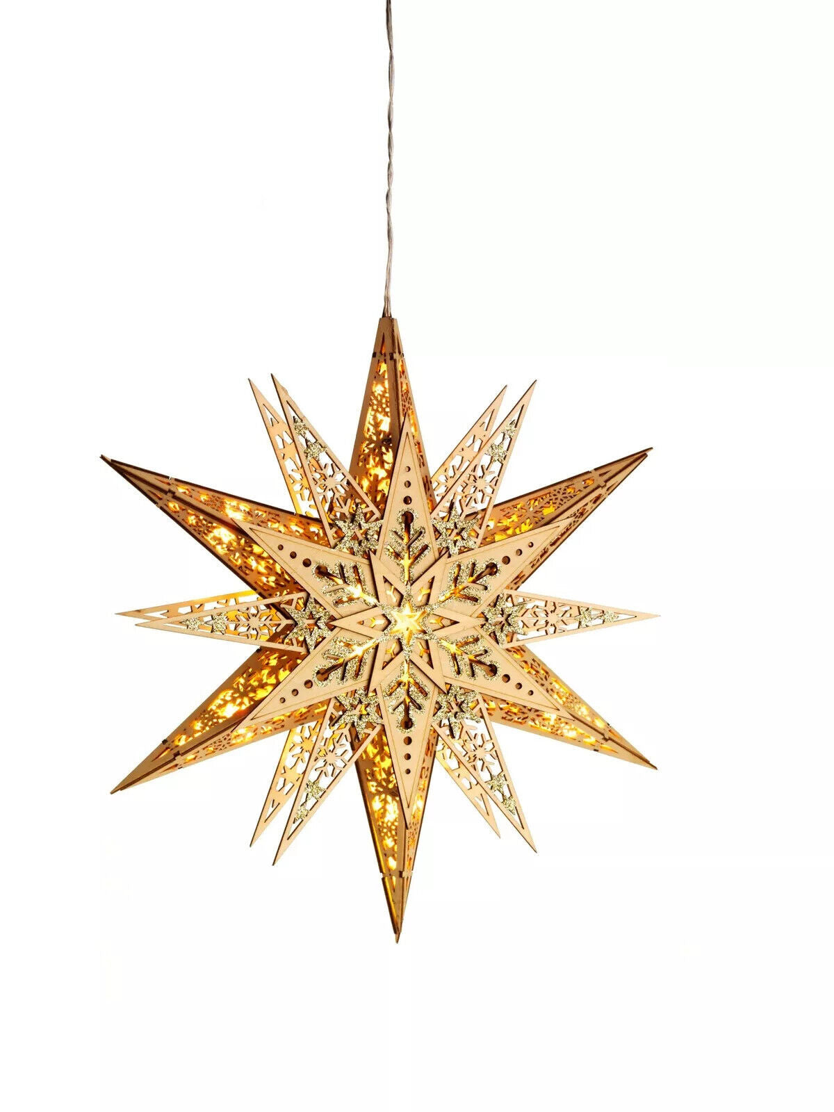 LED-Leuchtstern aus Holz Weihnachtsstern Deko Weihnachten Advent 3D Hängedeko