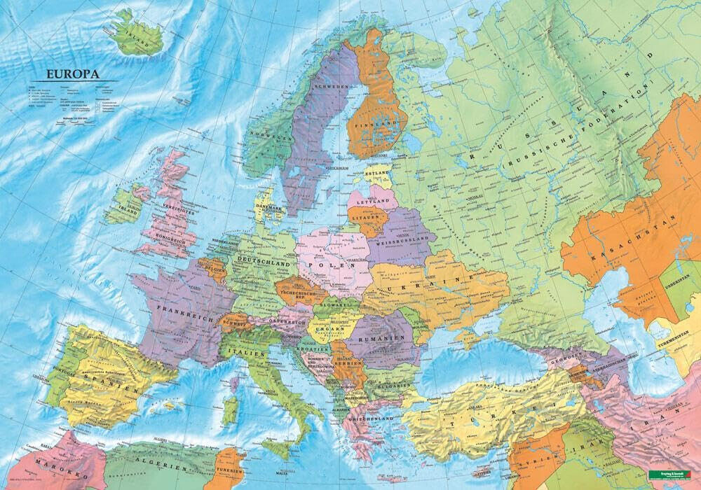 Wandkarte-Metallbestäbt: Europa politisch 1:6 Mio. 100 x 70 cm Poster EU Karte