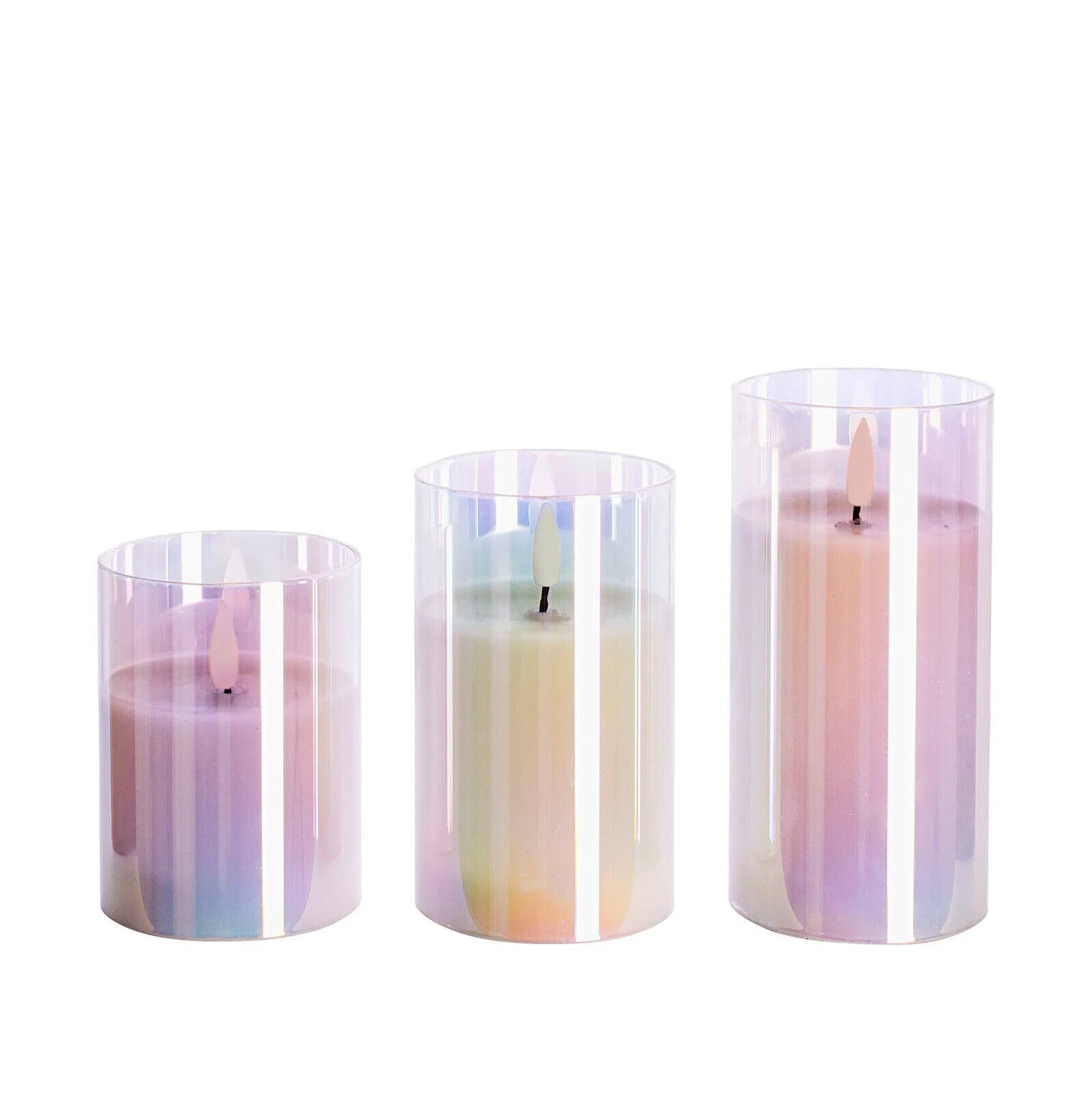 LED Kerzen Glas 3er Set Dekoration Flackereffekt Lichterzauber 10-15 cm
