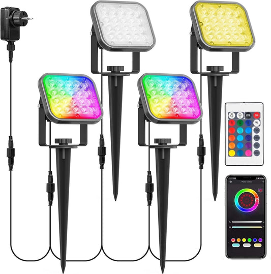 4x RGB Gartenleuchte mit Erdspieß, Gartenstrahler