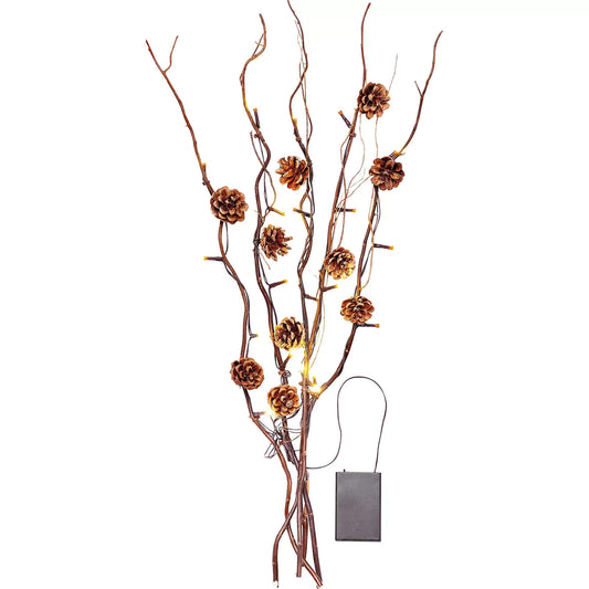 LED-Zweige "Zapfen" Dekoration echten Natur-Zapfen 5er-Set je ca. 75 cm
