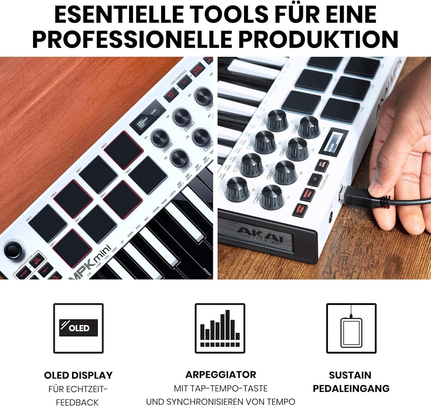 AKAI Professional MPK Mini MK3 – 25-Tasten USB MIDI Keyboard Controller Weiß