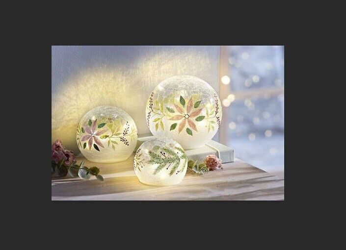 LED-Glaskugeln "Winterflowers" 3er-Set