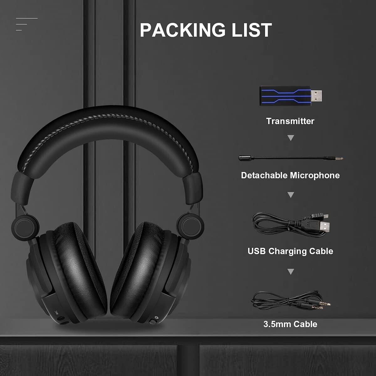 HUHD kabelloses Gaming-Headset mit Mikrofon - Wireless Gaming Headset für PS5,PS