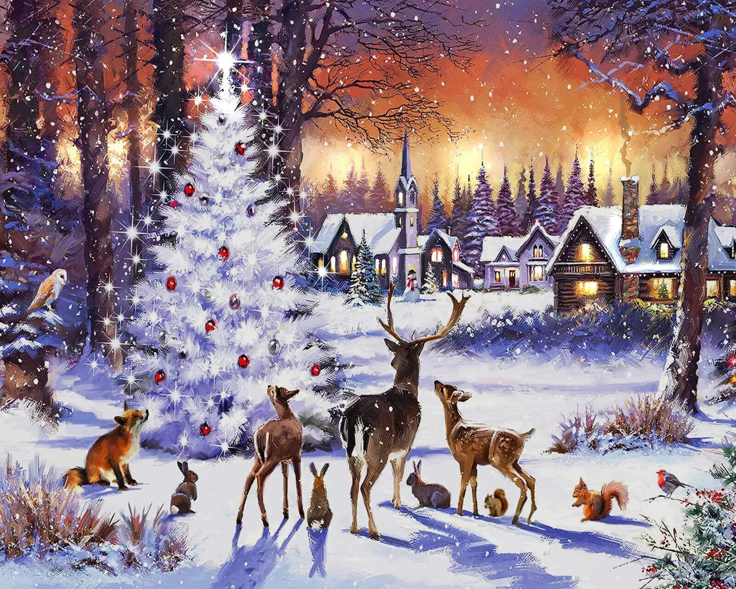 LED Diamond Painting "Waldtiere" 50 x 40 cm Deko Basteln Wanddeko Wohnungsdeko