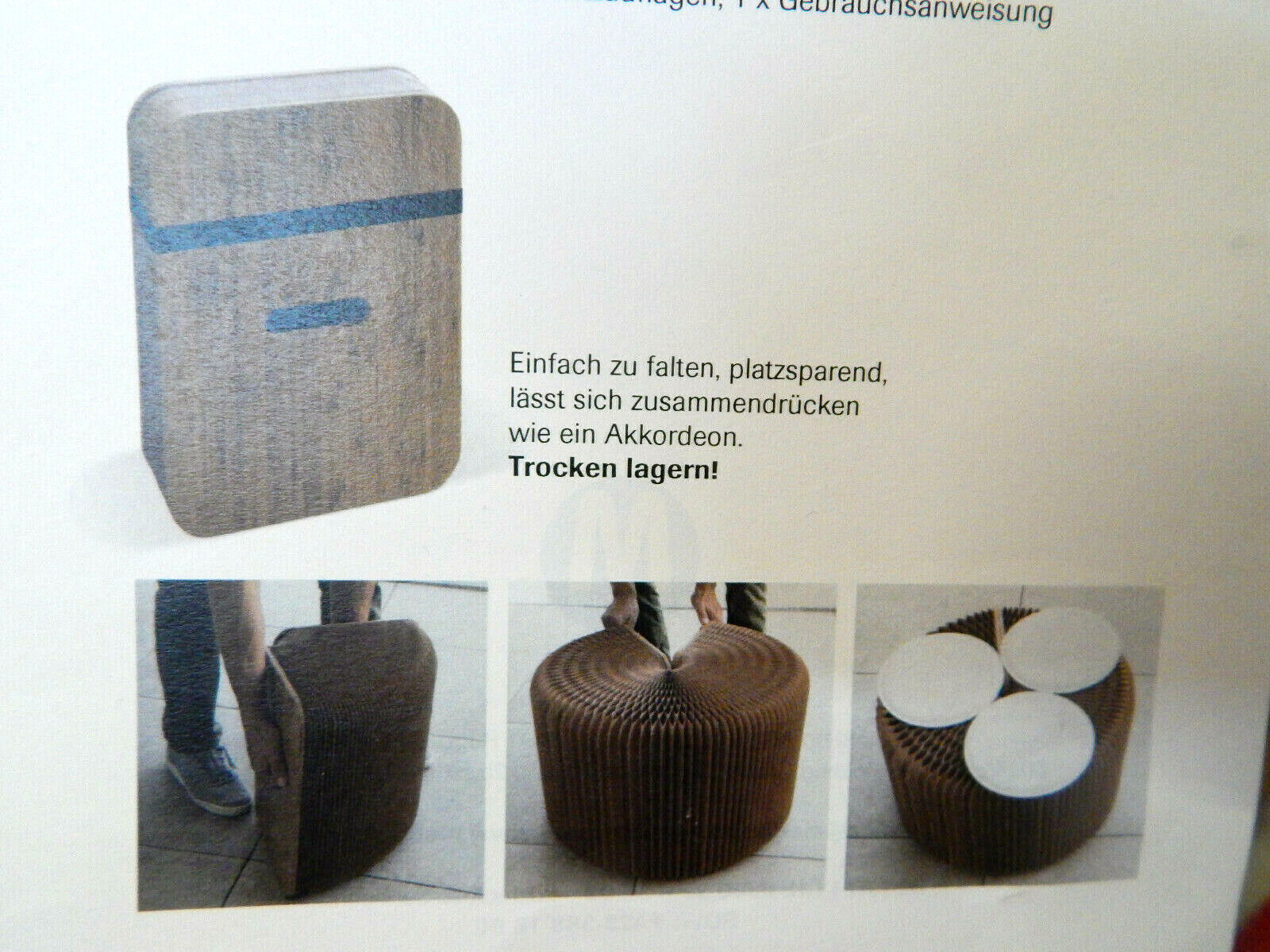 Portable Paper Bench Flexibler Klapphocker aus Papier mit Wabenstruktur