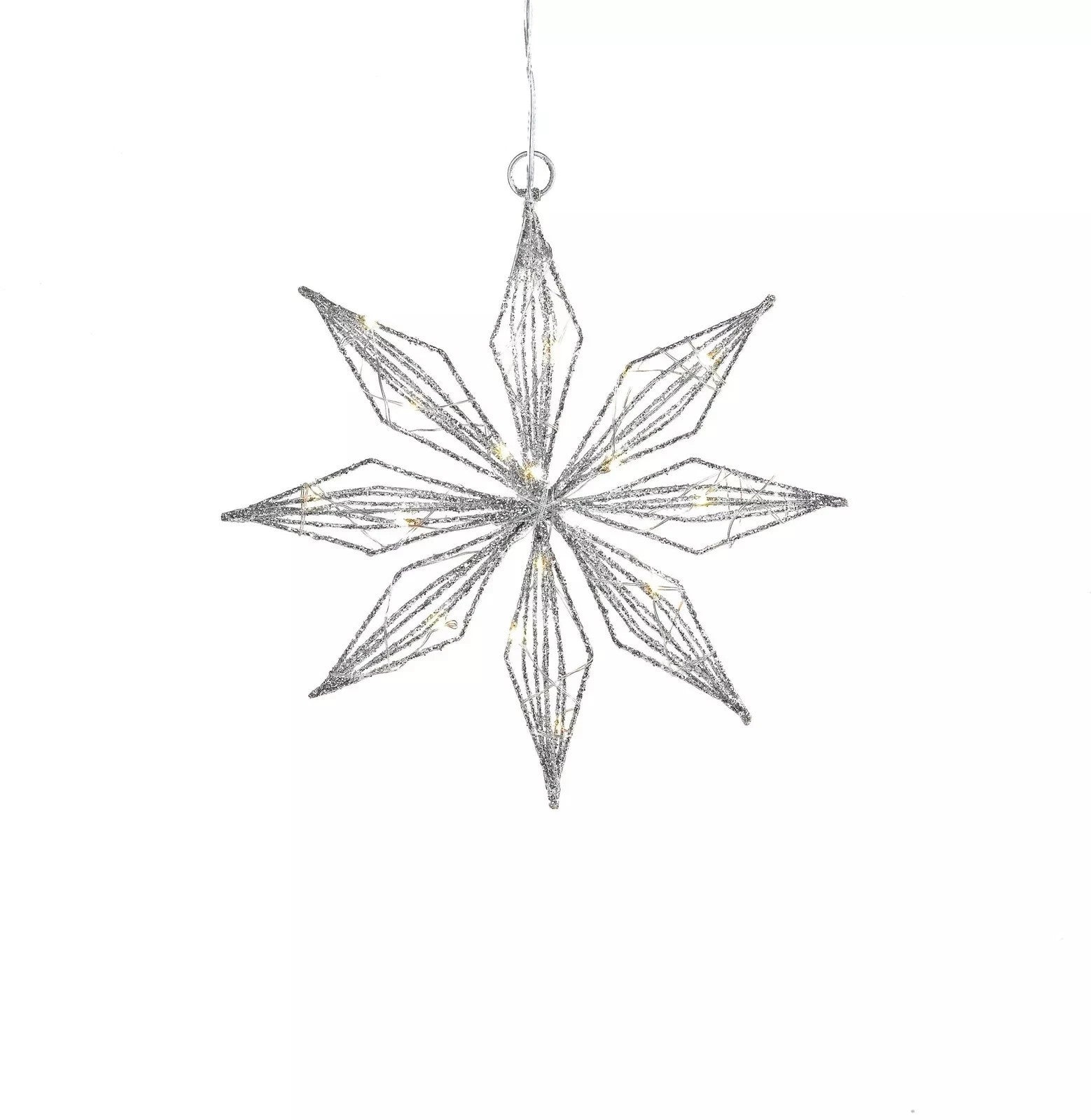 LED Hängedeko Stern Silver Shine Ø 25cm warmweiße LEDs Deko Stern Glitzer silber