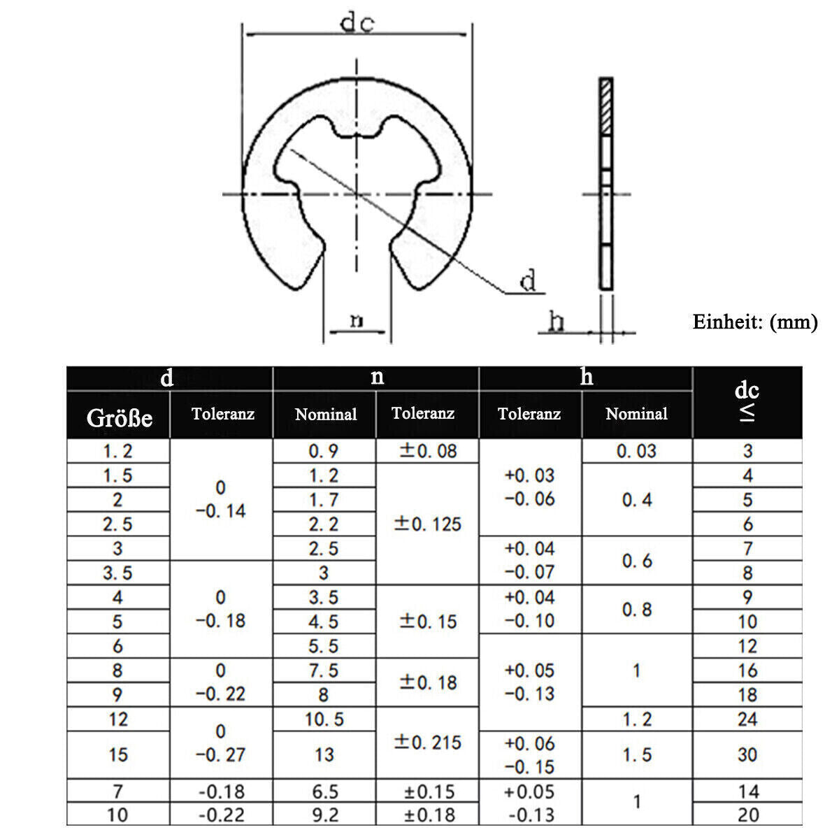 1,5 mm E-CLIP Außen Sicherungsring Sprengring für Welle DIN 6799 Edelstahl M1,5