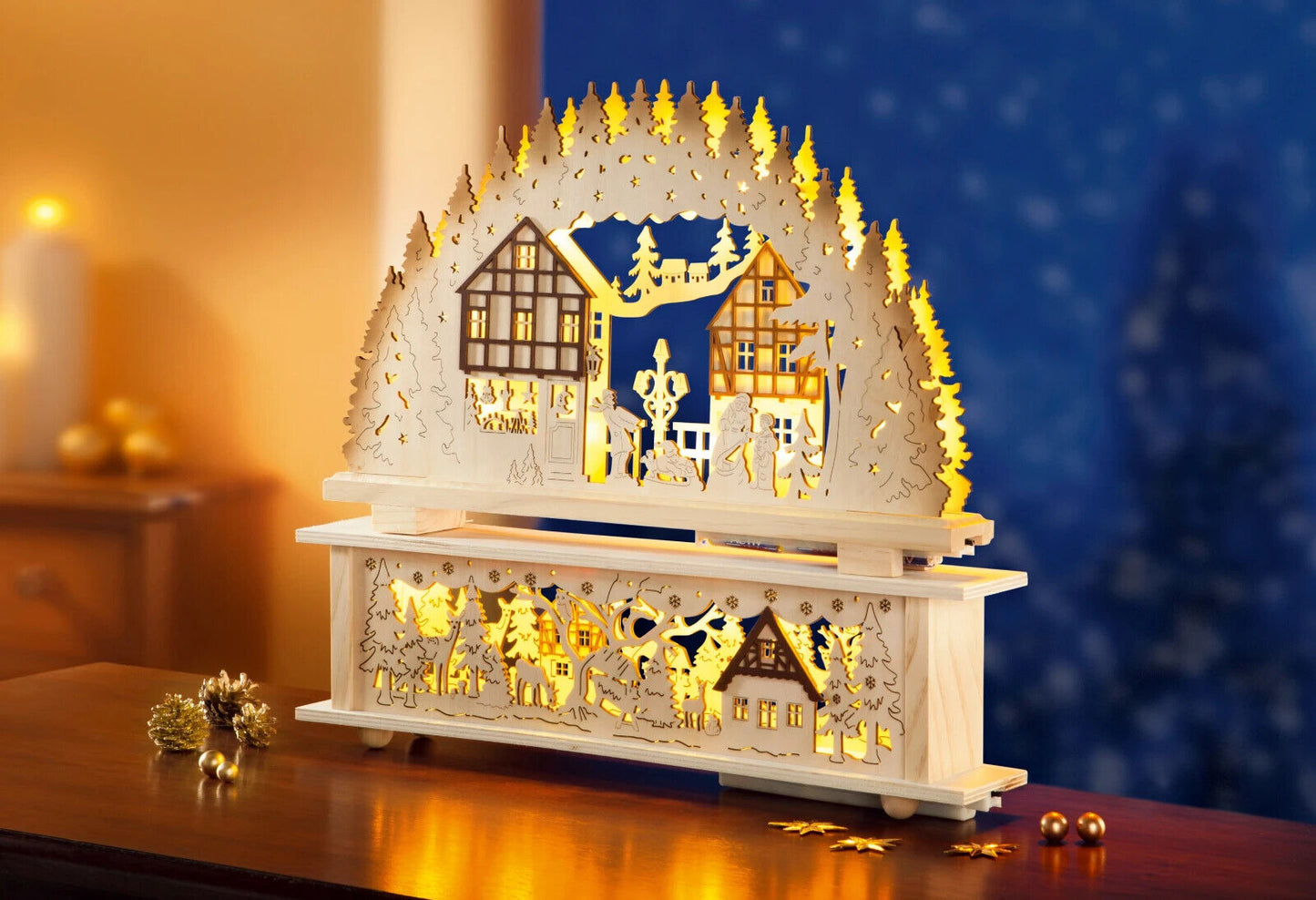 Schwibbogen "Winterland" Deko Winter Weihnachten Holzdeko Beleuchtung LED Advent
