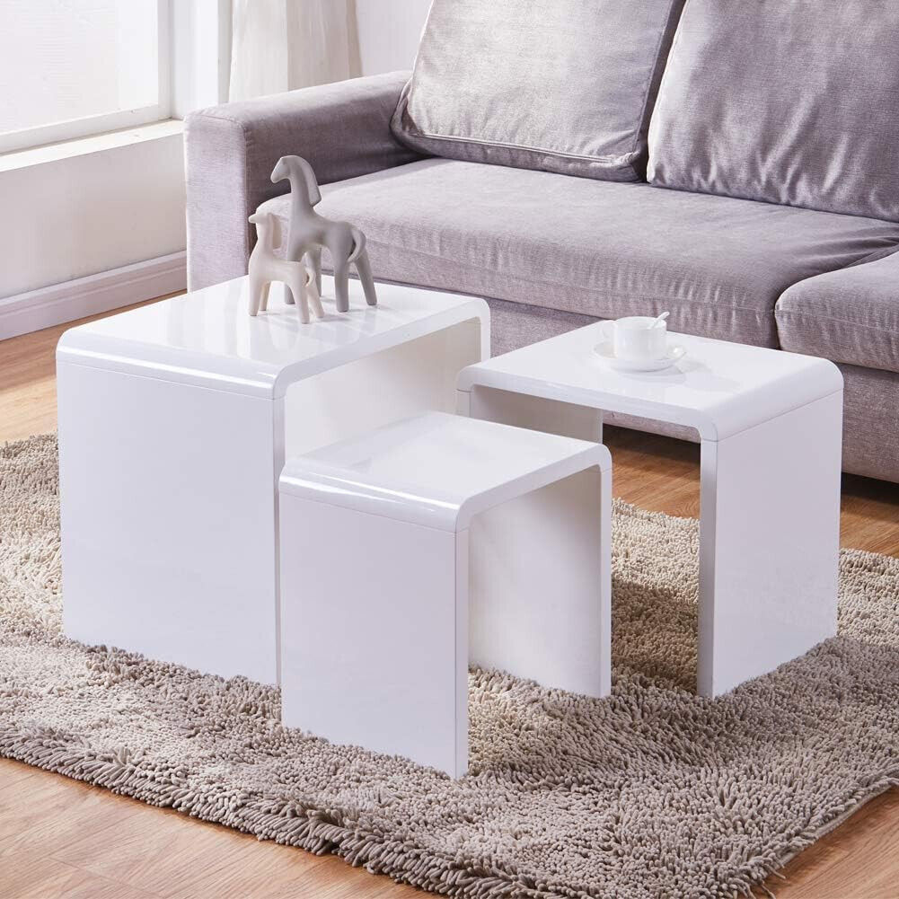 GOLDFAN High Gloss Nistkaffee Tisch Set von 3, Moderner Sofa-Side-Tisch für Wohn