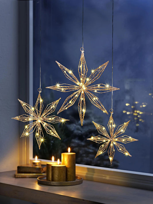 LED Hängedeko Stern Shine Weihnachtsdeko Metall Rosegold Glitter Ø 25 cm