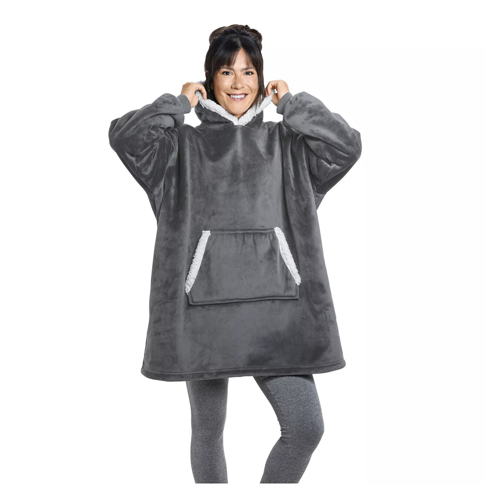 Kuschelhoodie "Davos" Unisex Fleece-Hoodie Kuschelpelz Grau 94cm Damen & Herren