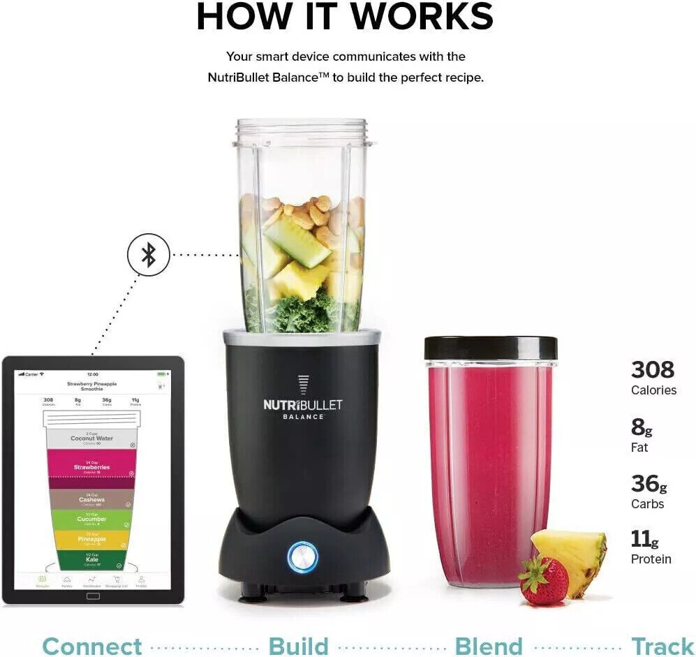 NutriBullet Balance 1200 Watt schwarz Mixer mit Extraktor-Klinge macht Superfood