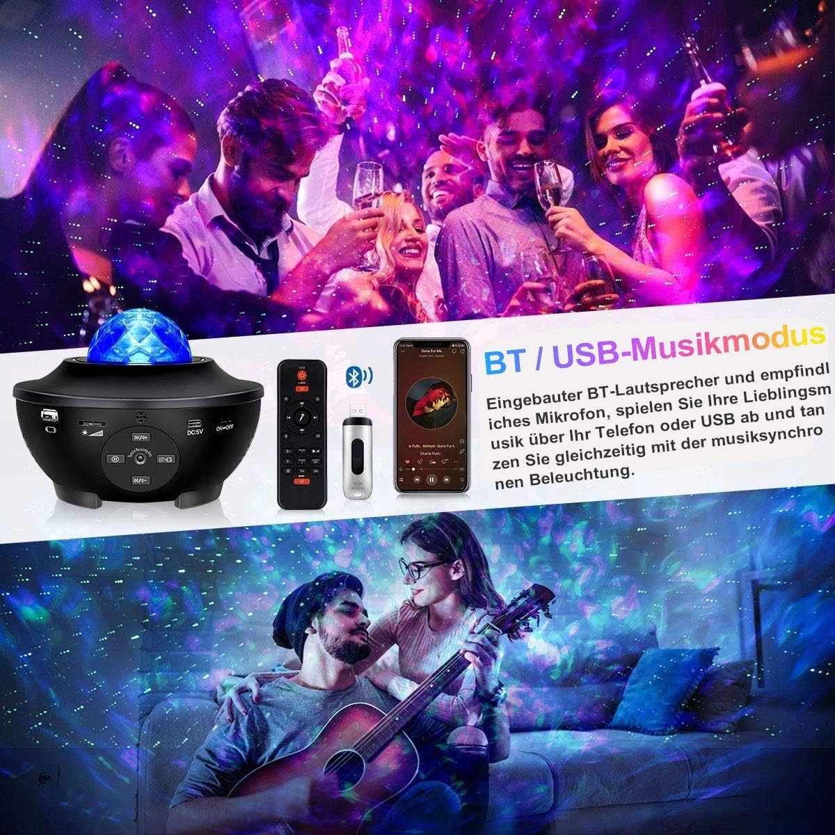 LED Sternenhimmel Projektor WLAN Galaxy Nachtlicht Bluetooth Musikplayer