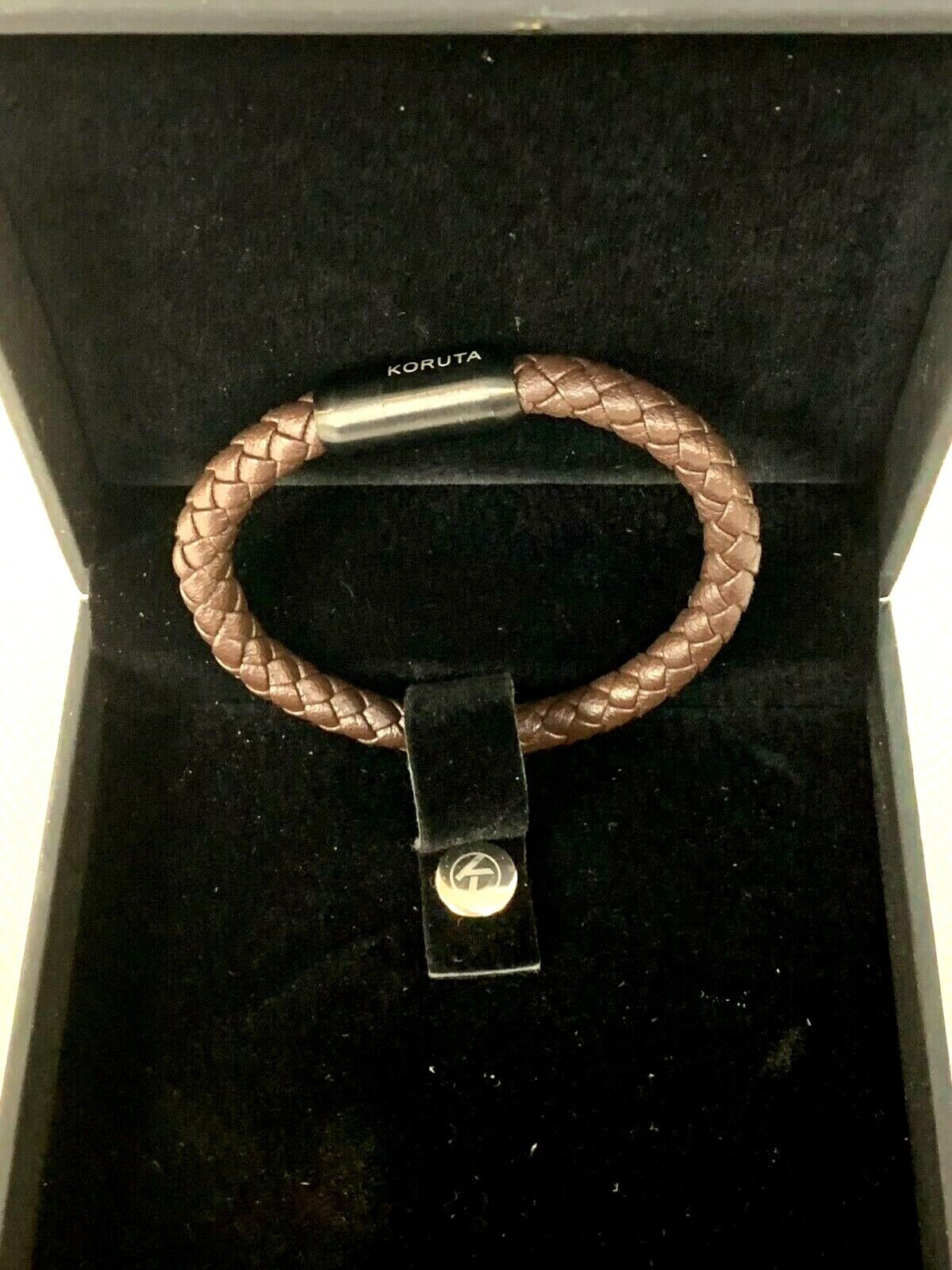 KORUTA K-08-Armband-Verschluss-schwarz-Leder-braun- Gr. 17cm Neu