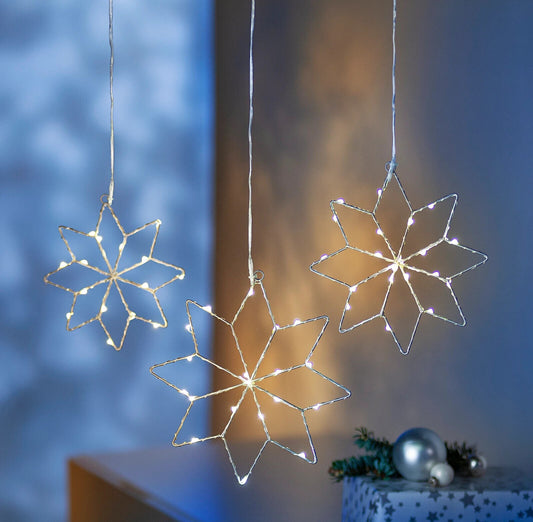 LED-Hängedeko "Stern", 3er-Set, silber