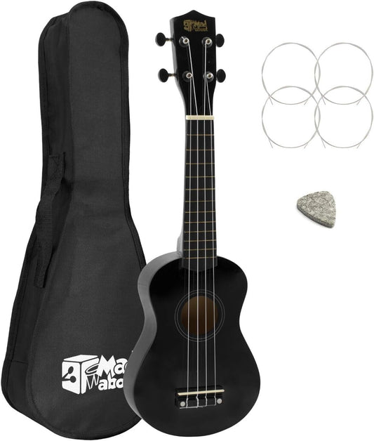 Mad About SU8-LH-BK Sopran-Ukulele für Linkshänder - Schwarz - mit Tasche, Filzp