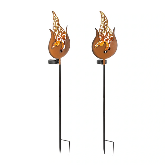 Solar-Gartenstecker "Fuego", 2er-Set LED Beleuchtung Deko Gartendekoration