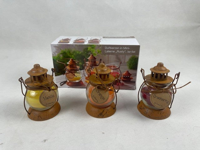 Duftkerzen in mini-laterne "Rusty", 3er-Set