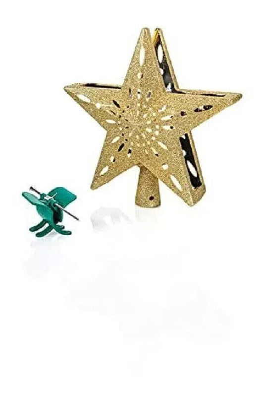 Baumspitze Stern Goldglitter LED Projektor Weihnachtsbaumspitze 26 cm