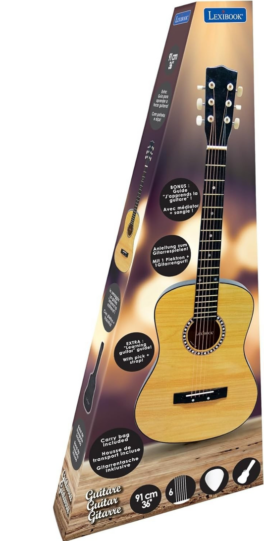 Lexibook, Akustikgitarre aus Holz, 36'' lang, inklusive Lernanleitung, 6 Nylonsa