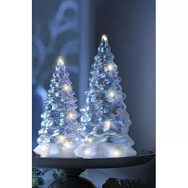 LED-Dekotannen Colorato 2er-Set Glas Höhe 21,5 - 18,5 cm Batteriebetrieb