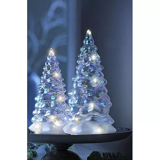 LED-Dekotannen Colorato 2er-Set Glas Höhe 21,5 - 18,5 cm Batteriebetrieb