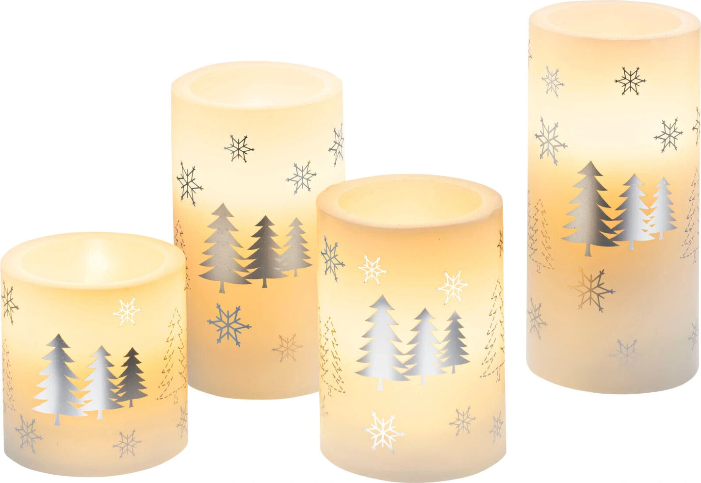 LED-Echtwachskerzen "Winterwald" 4er-Set Wintermotiv Weihnachten Deko Advent