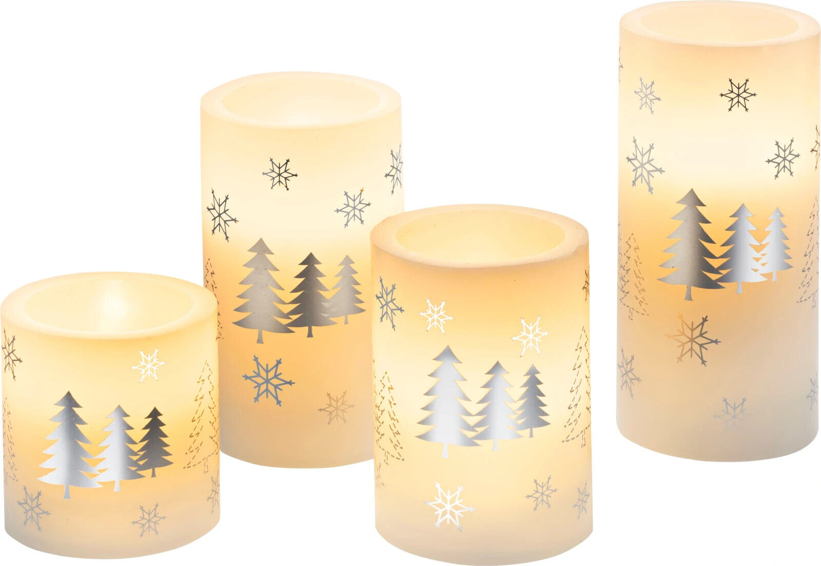 LED-Echtwachskerzen "Winterwald" 4er-Set Wintermotiv Weihnachten Deko Advent