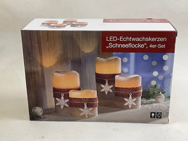LED-Echtwachskerzen "Schneeflocke", 4er-Set