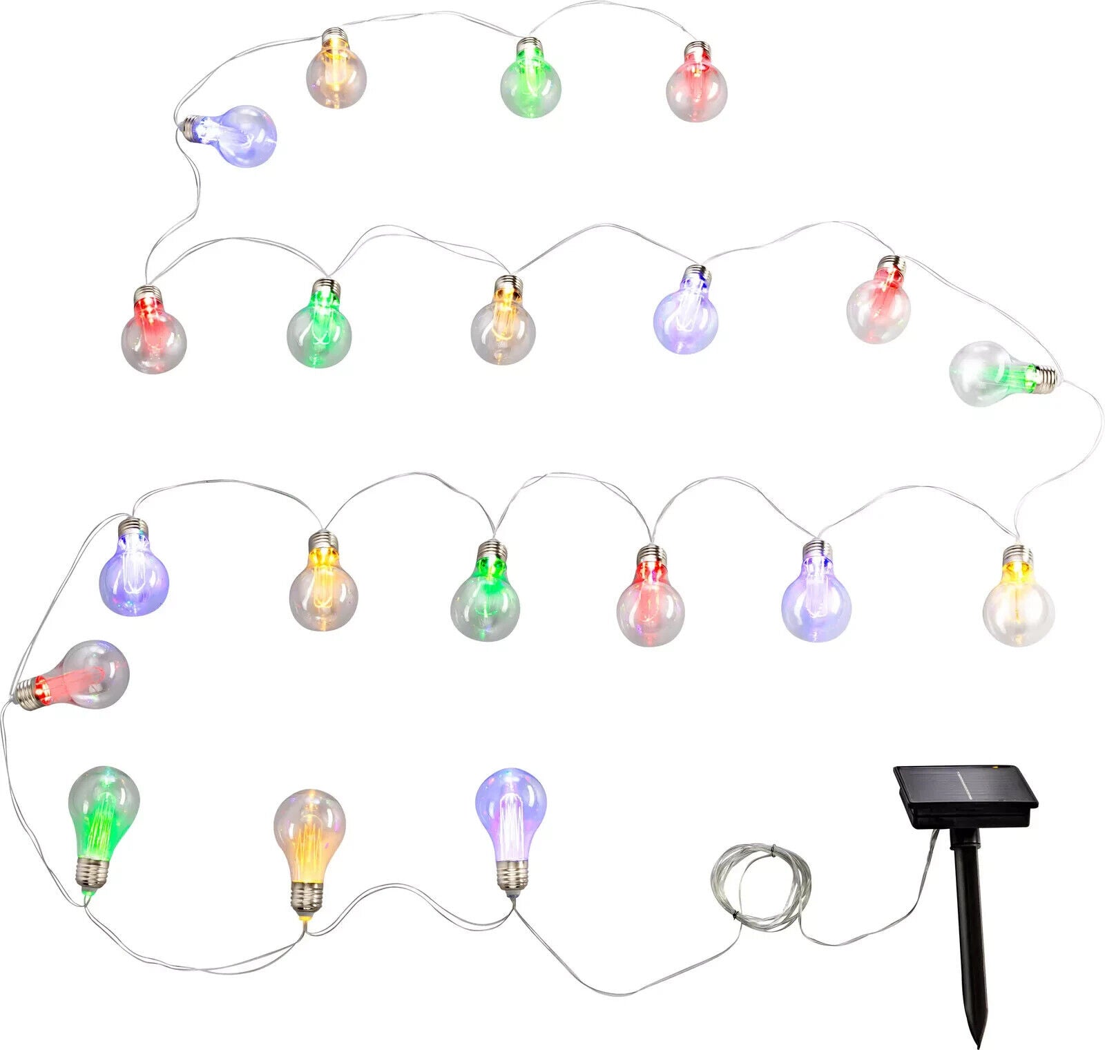 Solar Lichterkette Bulbs Colori Dauerlicht Blinklicht 20 LEDs Leuchte 380 cm