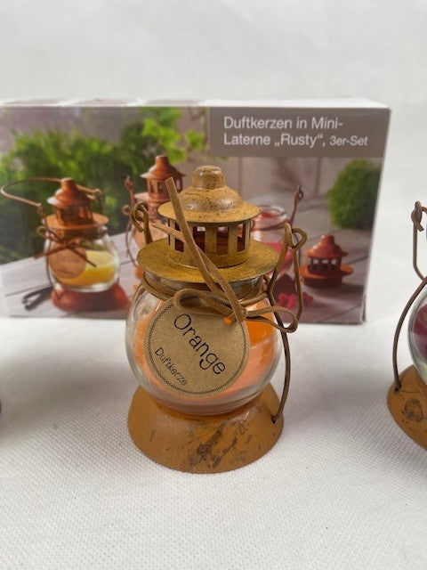 Duftkerzen in mini-laterne "Rusty", 3er-Set
