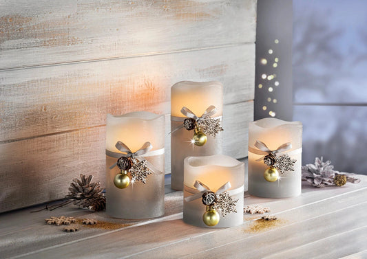 LED-Echtwachskerzen "Winterzeit" 4er-Set, Grau Dekoration Wohnungs Deko