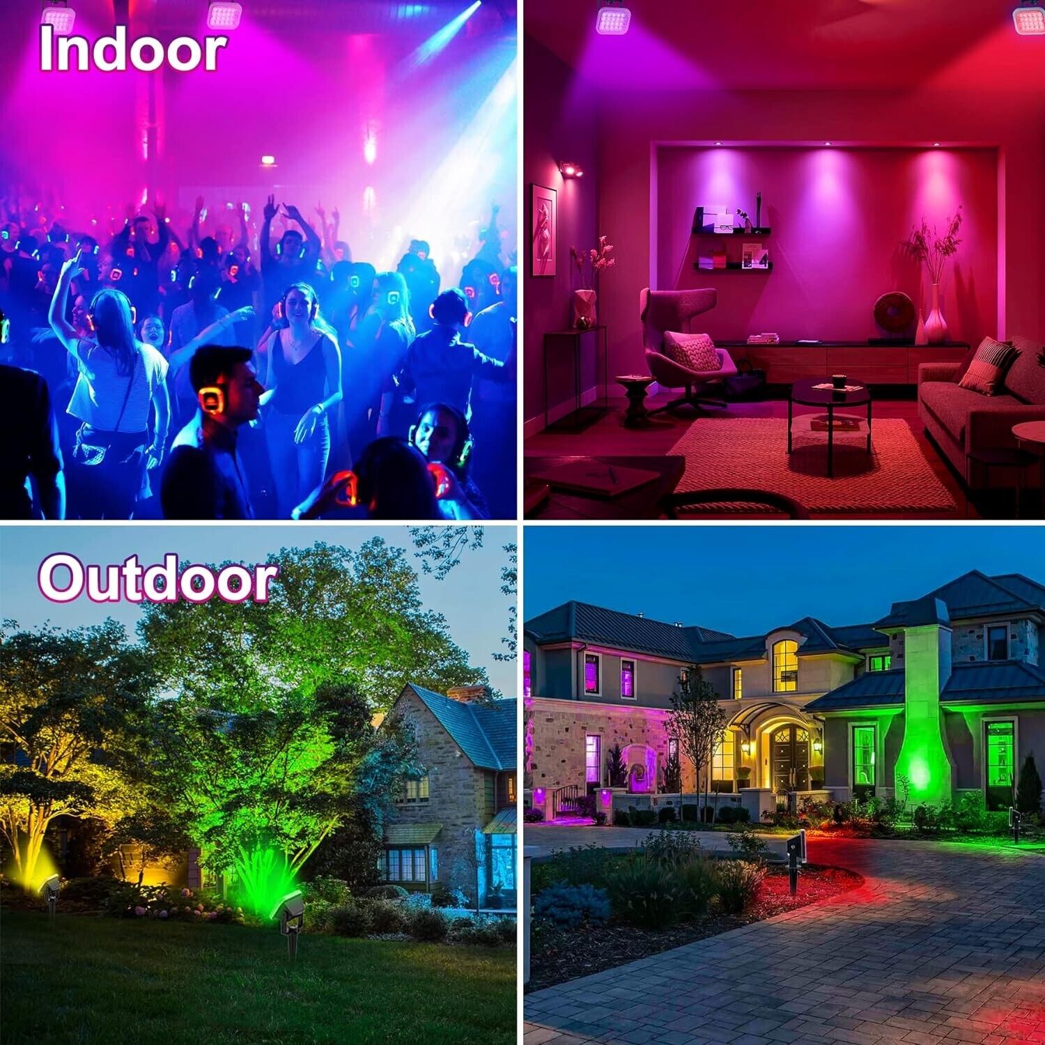 4x RGB Gartenleuchte mit Erdspieß, Gartenstrahler