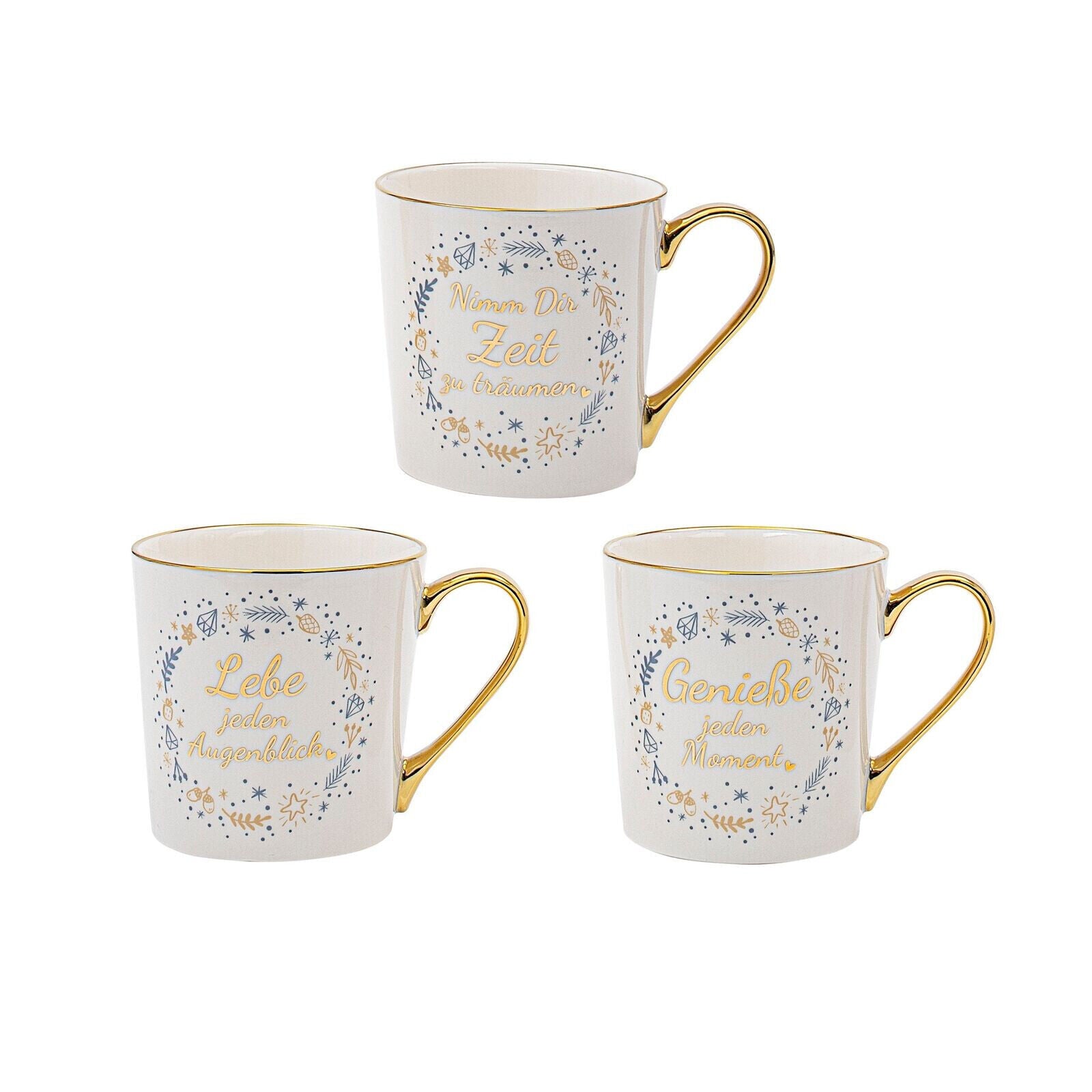Tassen "Goldmomente" 3erSet Becher aus Porzellan Dekor glänzendem Gold 360ml