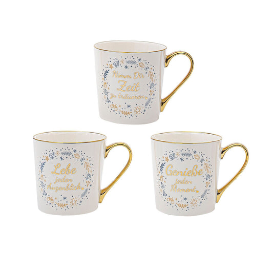 Tassen "Goldmomente" 3erSet Becher aus Porzellan Dekor glänzendem Gold 360ml