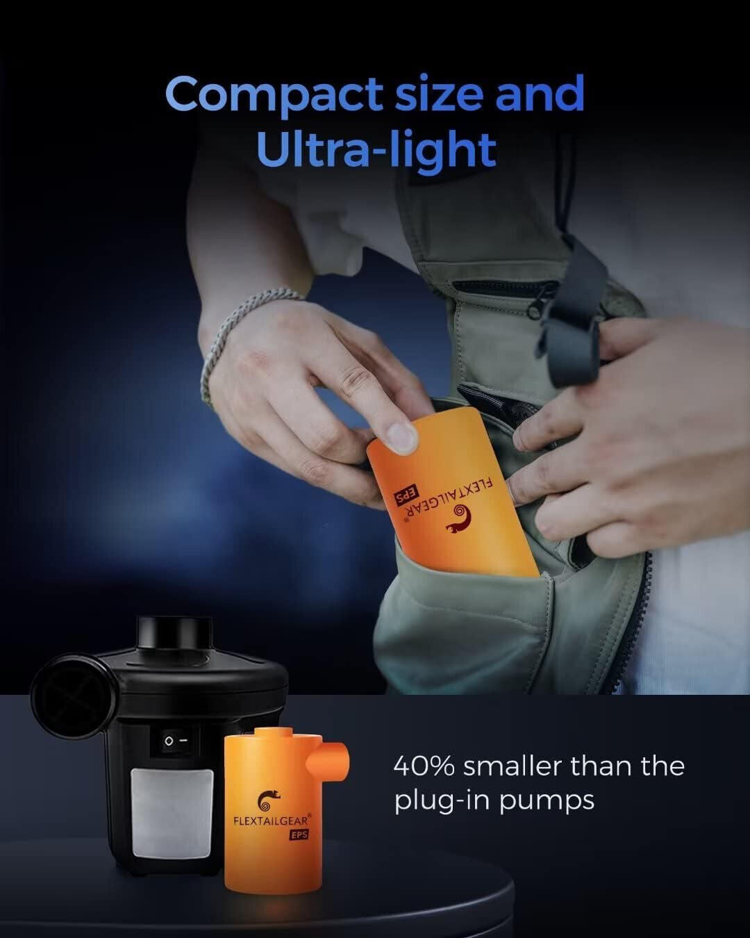 FLEXTAILGEAR Elektrische Luftpumpe 2 in 1 Kompakt Kleine Camping Pumpe, Vakuumpu