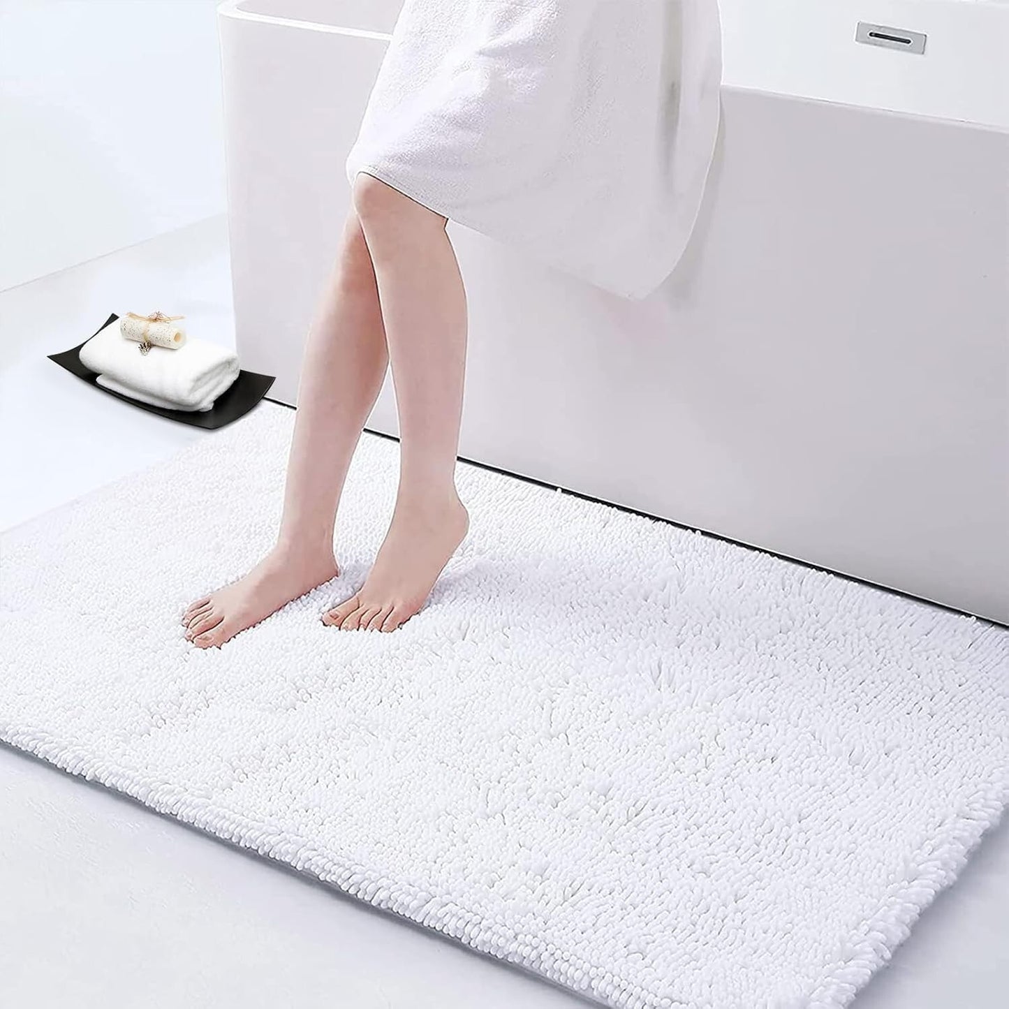 Rutschfeste Badematte mit Mikrofaser-Chenille, saugfähiger Hochflor