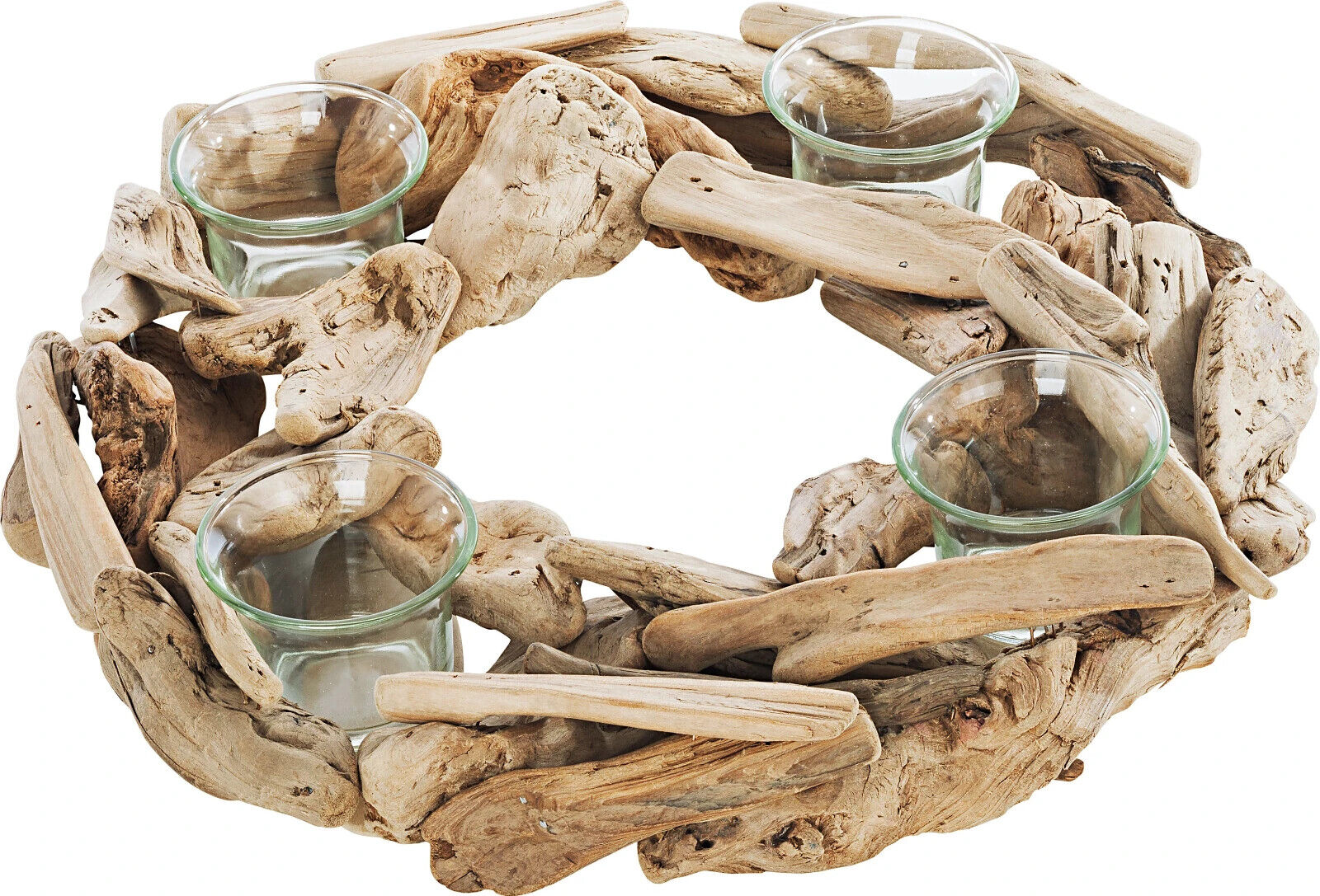 Adventskranz "Wood" mit Glaseinsätzen aus Treibholz Gläser Deko Weihnachten