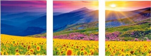 Weltbild Sonnenblumen Berge Triptychon Leinwand 3 teiliges Set 40 x 30 cm