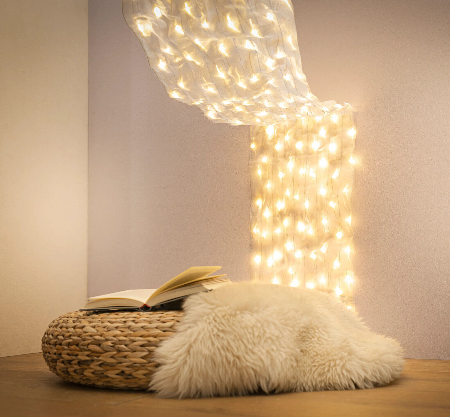LED-Dekostoff "Glamour" 36x210 cm, 198 LEDs (Farbe: hellgrau) Weihnachten Deko