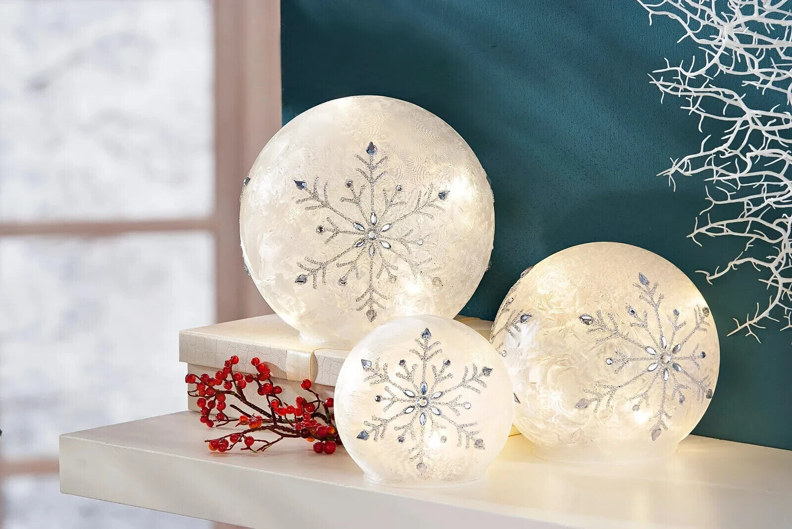 LED-Glaskugeln "Snowflake", 3er-Set Dekoration Advent Deko Weihnachtsdeko Deko
