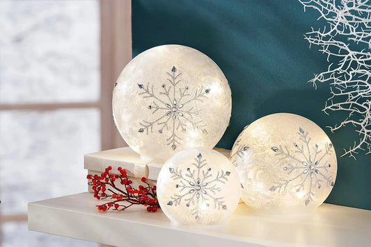 LED-Glaskugeln "Snowflake", 3er-Set Dekoration Advent Deko Weihnachtsdeko Deko