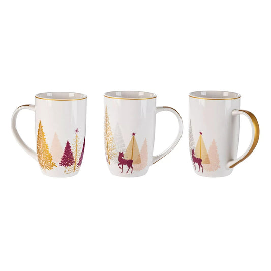Tassen 3er Set Kaffeetassen für 480ml Zauberwald Henkelbecher Porzellan