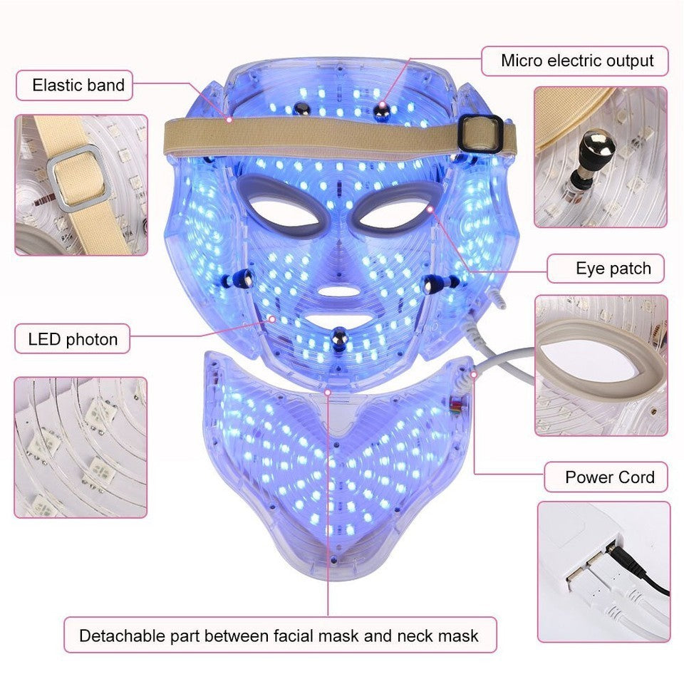 LED Gesichtsmaske, 7-farbige klare Anti-Aging Gesichtsmaske, zielt auf Akne usw.