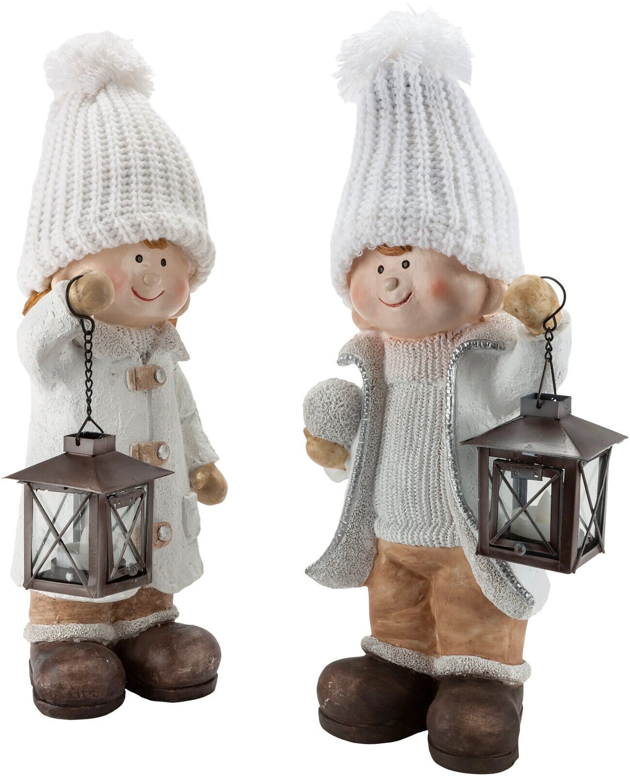 Dekofiguren Winterkinder "Edda & Lars" mit LED-Laternen, 2er-Set Deko Advent