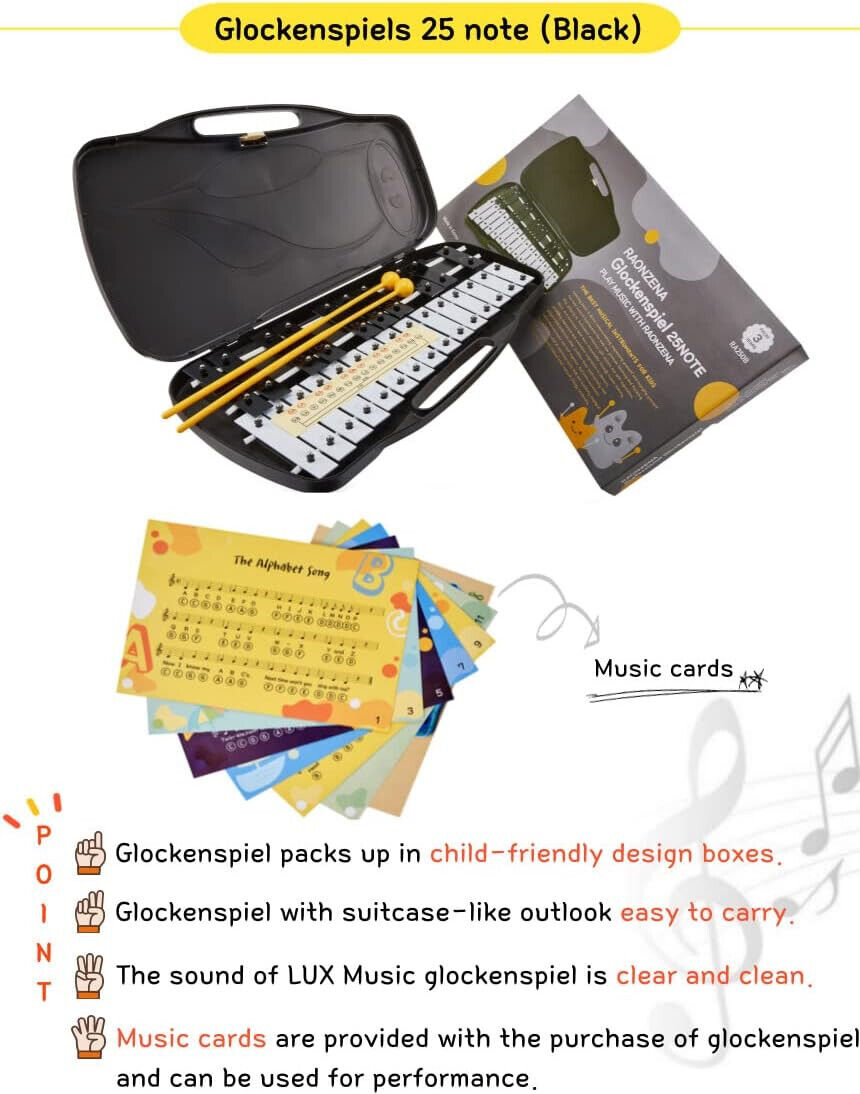 RAONZENA Professional Xylophone 25 Tasten Glockenspiel Xylophone für Kinder